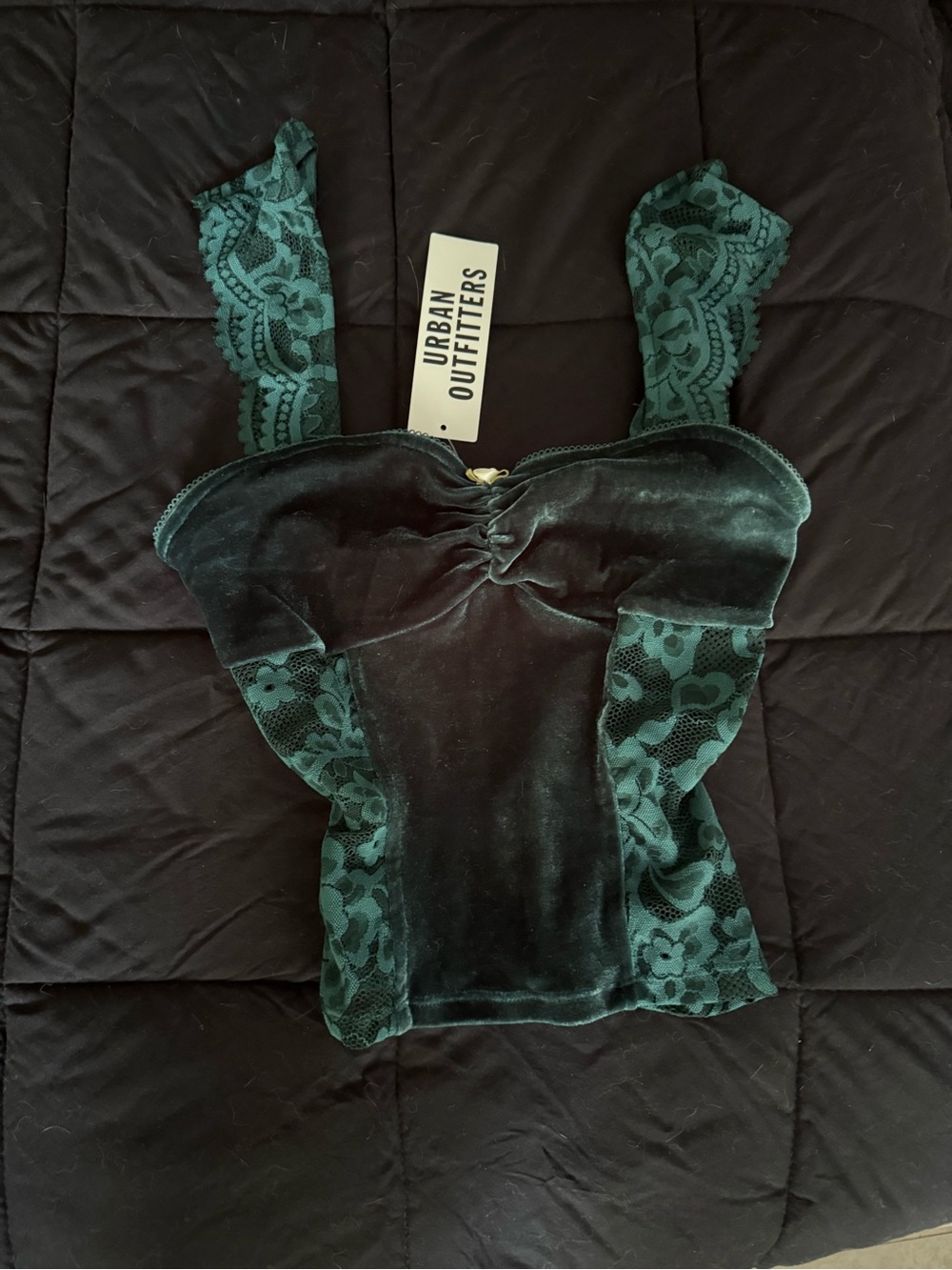 Urban Outfitters Emerald Green Velvet & Lace Cami